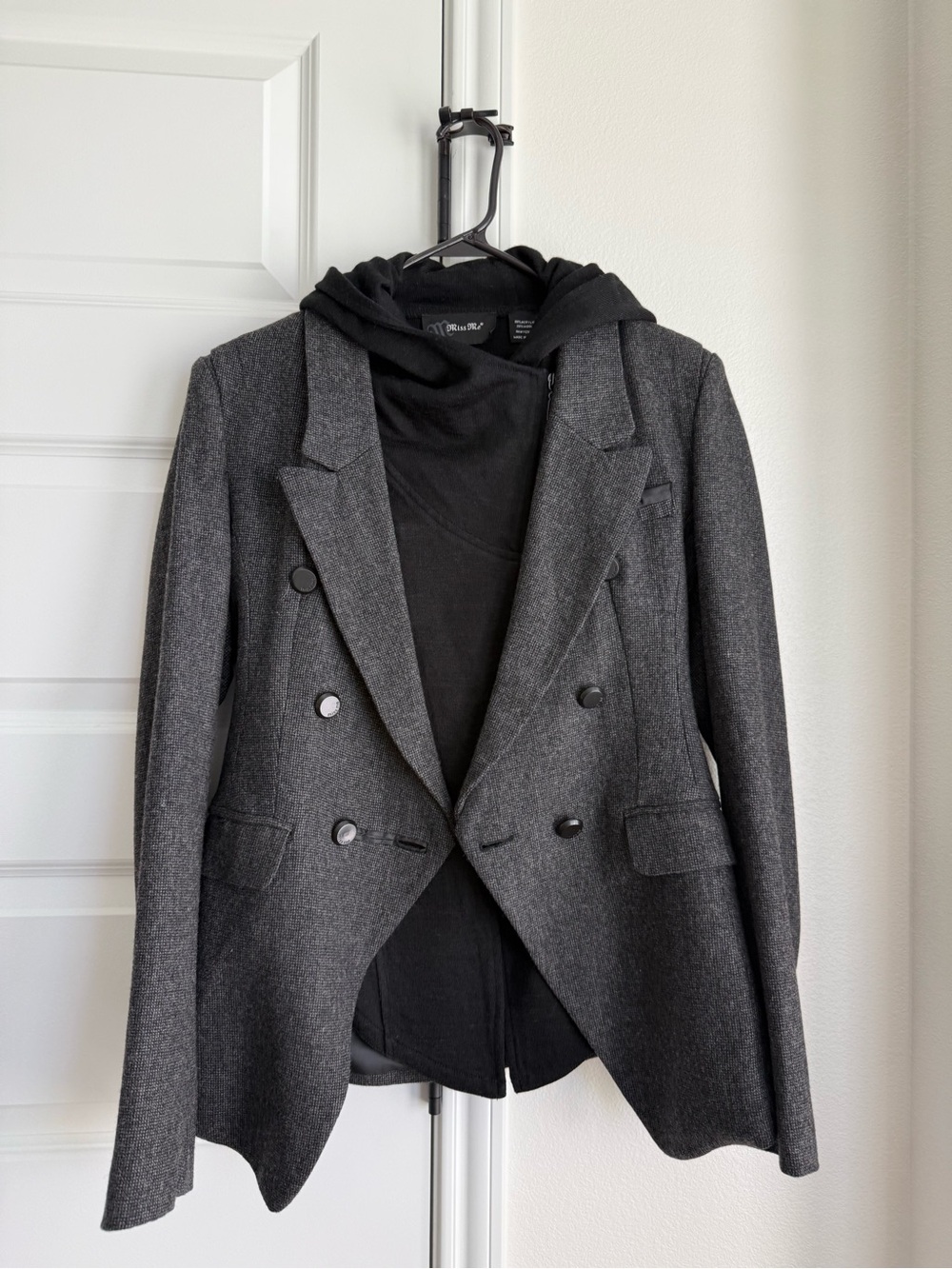 Miss Me Wool-Blend Double-Breasted Gray Blazer Jacket with Hood size Medium